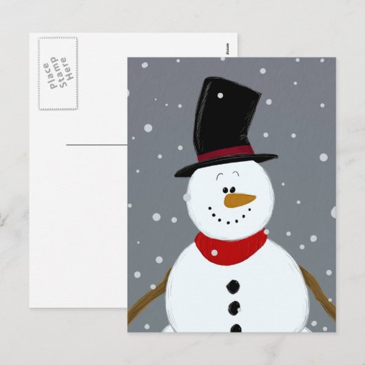 Snowman - Silver Feestdagenkaart (Voorkant / Achterkant)