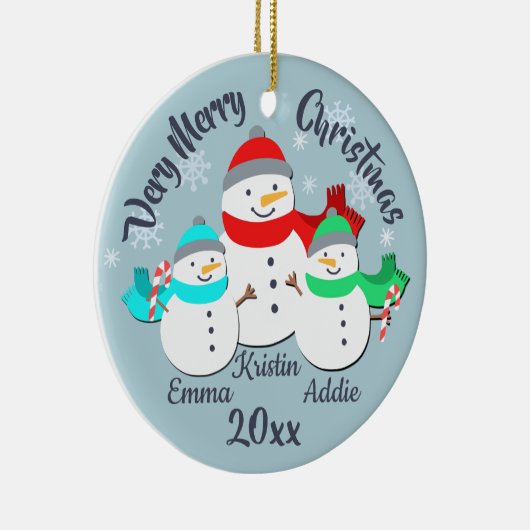 Snowman Single Parent en 2 Kinder Keramisch Ornament (Rechts)