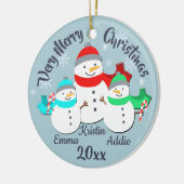 Snowman Single Parent en 2 Kinder Keramisch Ornament (Links)