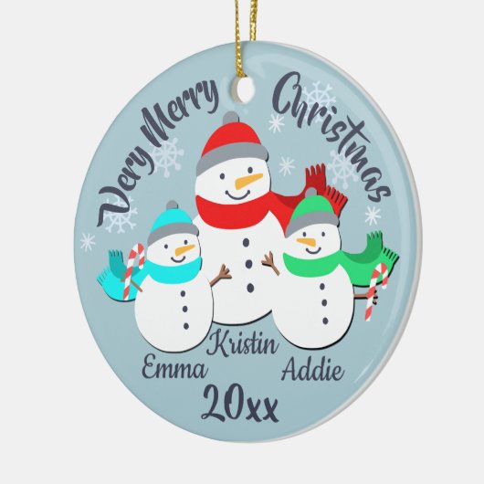 Snowman Single Parent en 2 Kinder Keramisch Ornament (Links)