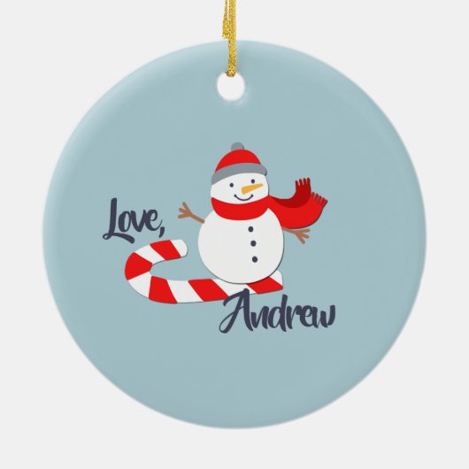 Snowman Single Parent en 2 Kinder Keramisch Ornament (Achterkant)