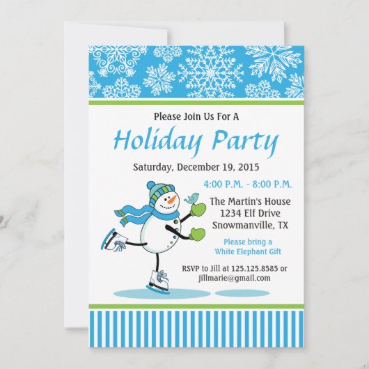 Snowman Skating Holiday Party Uitnodiging (Voorkant)