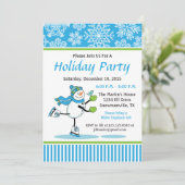 Snowman Skating Holiday Party Uitnodiging (Staand voorkant)