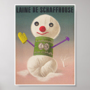 Snowman Skein of Yarn Whimsical  Poster