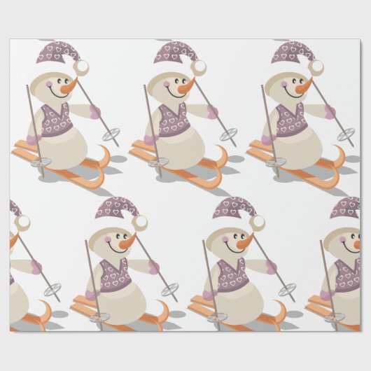 Snowman Skiing Cadeaupapier (Vlak)