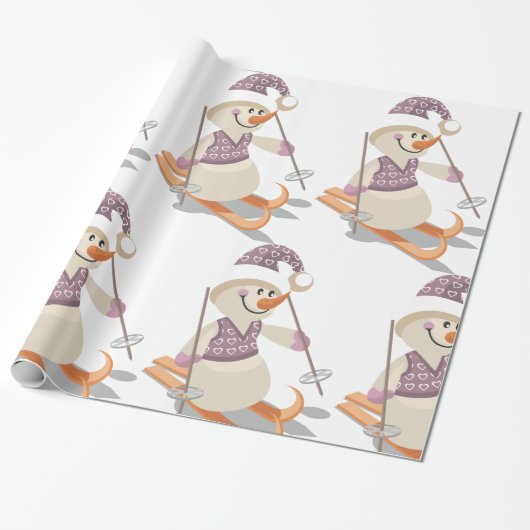 Snowman Skiing Cadeaupapier (Uitgerold)