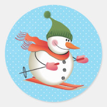 Snowman Skiing Glossy Stickers 3 inch (vel 6)