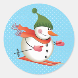 Snowman Skiing Glossy Stickers 3 inch (vel 6)