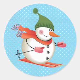 Snowman Skiing Glossy Stickers 3 inch (vel 6)