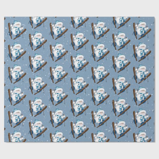 Snowman Skiing in Snowflakes Cadeaupapier (Vlak)