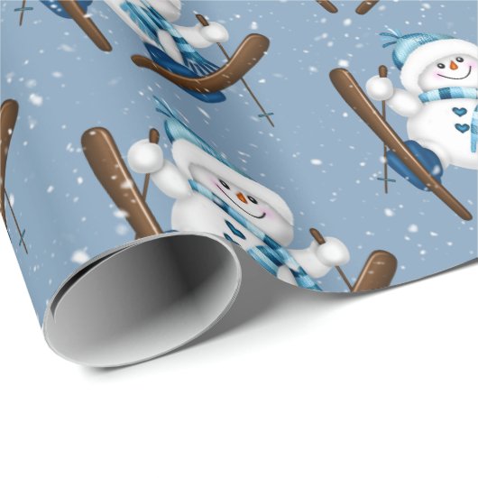 Snowman Skiing in Snowflakes Cadeaupapier (Rol Hoek)