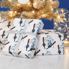 Snowman Skiing in White Cadeaupapier