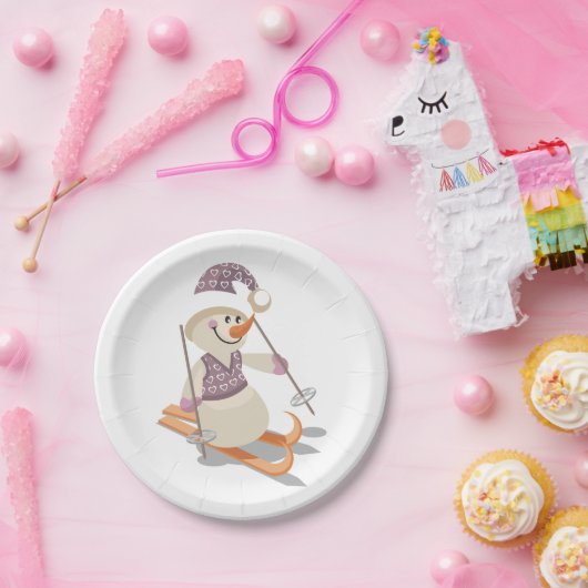 Snowman Skiing Papieren Bordje (Feest)