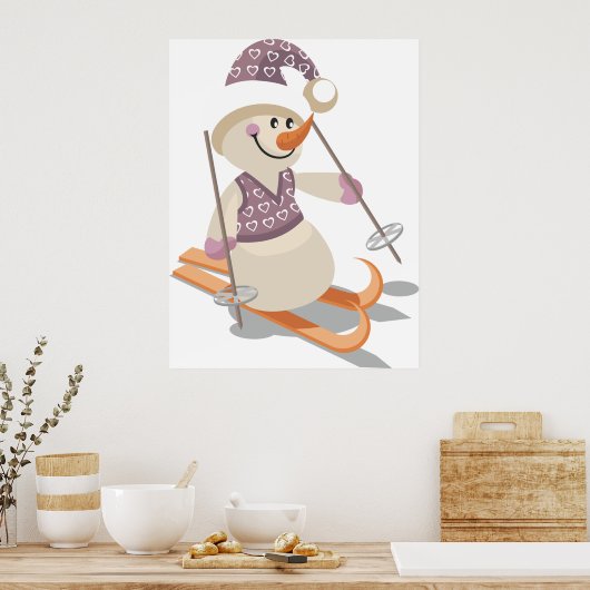 Snowman Skiing Poster (Keuken)