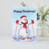 Snowman Skiing Waterverf Kerstwinter Kaart (Staand voorkant)