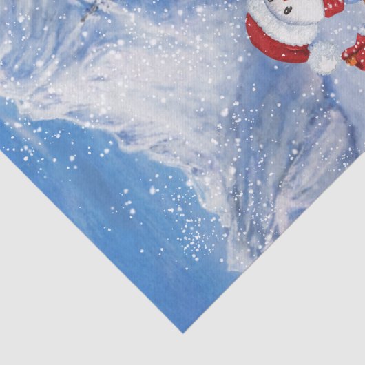 Snowman Skiing Waterverf Kerstwinter Tissuepapier (Detail)