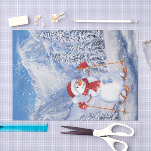 Snowman Skiing Waterverf Kerstwinter Tissuepapier (Craft)