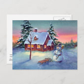 SNOWMAN & SLED by SHARON SHARPE Briefkaart (Voorkant / Achterkant)