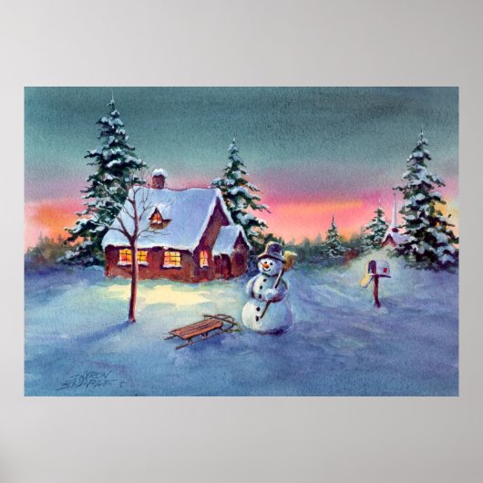 SNOWMAN & SLED by SHARON SHARPE Poster (Voorkant)