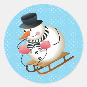 Snowman Sled Glossy Stickers 3 inch (vel 6)