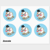 Snowman Sled Glossy Stickers 3 inch (vel 6) (Vel)