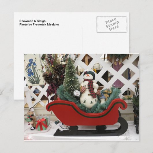 Snowman & Sleigh Briefkaart (Voorkant / Achterkant)