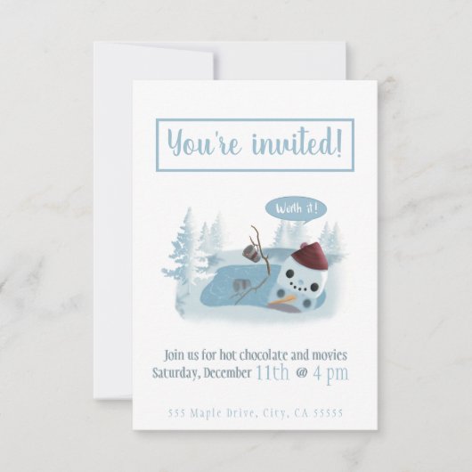 Snowman smelten met cacao kaart (Voorkant)