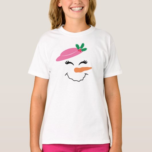 Snowman Smile Face met Roze Pet 2T-Shirt voor kind T-shirt (Voorkant)