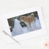 snowman sneeuwhond kussen op kerst rechthoekige sticker (Envelop)