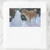 snowman sneeuwhond kussen op kerst rechthoekige sticker (Tas)