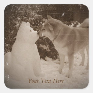 snowman sneeuwhond kussen op kerst vierkante sticker