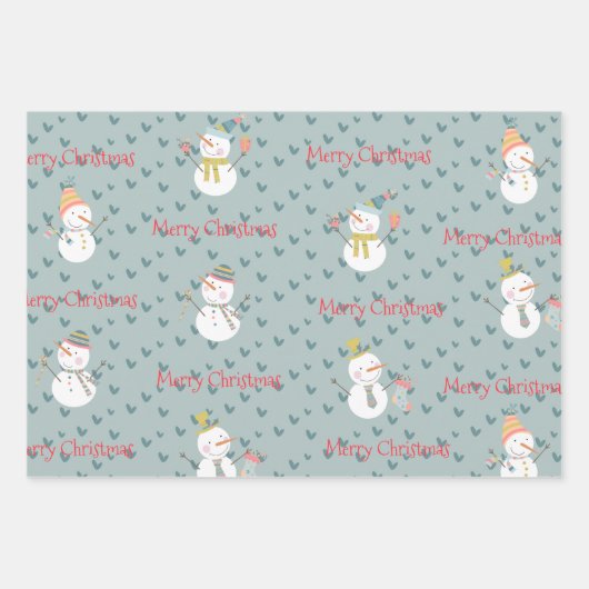 Snowman sneeuwt rode groene kerst inpakpapier vel (Voorkant 2)