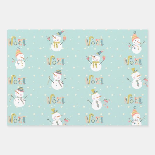 Snowman sneeuwt rode groene kerst inpakpapier vel (Voorkant)