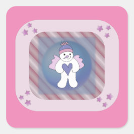 Snowman Snow Angel Pink Square Sticker