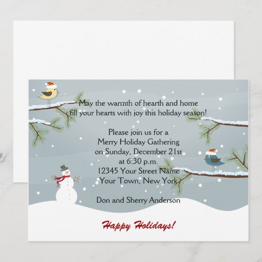 Snowman Snow Birds Holiday Party Uitnodigingen (Voorkant / Achterkant)