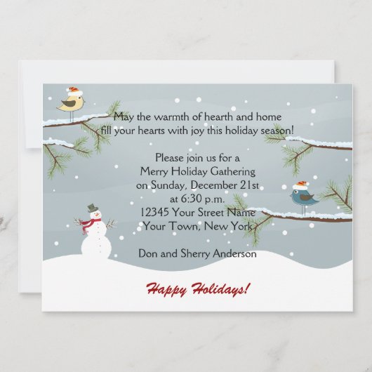 Snowman Snow Birds Holiday Party Uitnodigingen (Voorkant)
