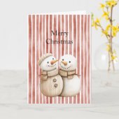 Snowman Snow Couple Red Stripes Christmas Kaart (Gele Bloem)