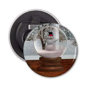 Snowman Snow Wereldbol Button Flesopener