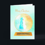 Snowman Snow Wereldbol kerstkaart Feestdagen Kaart<br><div class="desc">Waterverf Snowman Snow Wereldbol kerstkaart. Mijn digitale ontwerp is blauw, wit en goud. Ik heb berichten die gemakkelijk om met inbegrip van doopvontstijl, kleur en grootte op de sjablonen zijn te veranderen ik op de voorzijde en de binnenkant heb verstrekt. Gelieve te contacteren me als u hulp nodig hebt die...</div>