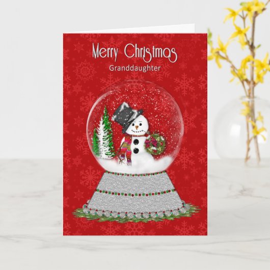 Snowman Snow-Wereldbol, kleindochter Kaart (Gele Bloem)