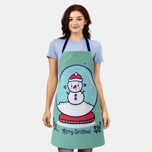Snowman Snow Wereldbol met prettige kerst Schort (Gedragen)