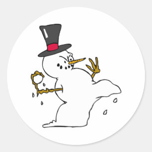 Snowman Snowball Fight Ronde Sticker