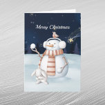 Snowman Snowballen Rabbit Night Sky Feestdagen Kaart<br><div class="desc">Een sneeuwpop met sneeuwballen en een eend konijn.</div>