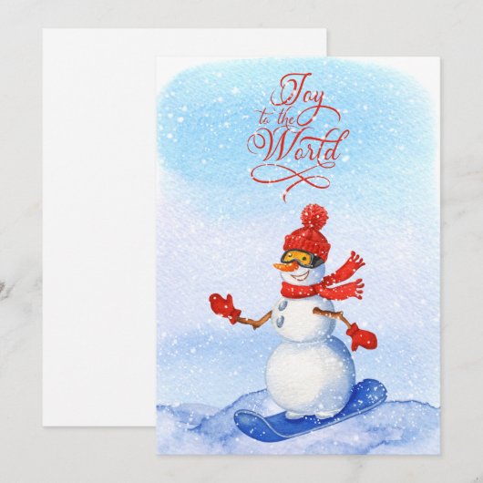 Snowman Snowboarding Waterverf Winter Kerstmis Feestdagenkaart (Voorkant / Achterkant)