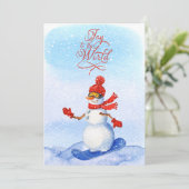 Snowman Snowboarding Waterverf Winter Kerstmis Feestdagenkaart (Staand voorkant)