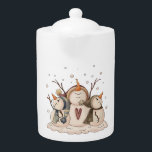 Snowman Snowflake Country Winter Primitief Theepot<br><div class="desc">Snowman Snowflake Country Winter Primitive kerstkeuken berage Tea Pot</div>