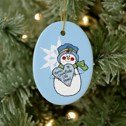 Snowman Snowflake Family Home Blue Kerstmis Keramisch Ornament (Boom)