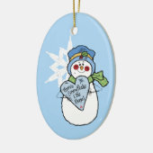 Snowman Snowflake Family Home Blue Kerstmis Keramisch Ornament (Links)