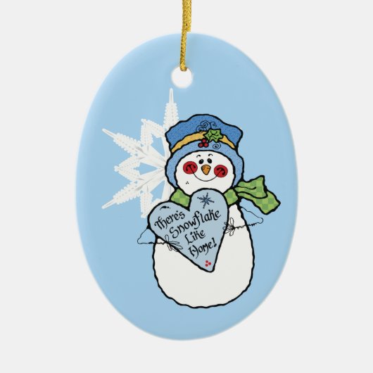 Snowman Snowflake Family Home Blue Kerstmis Keramisch Ornament (Voorkant)