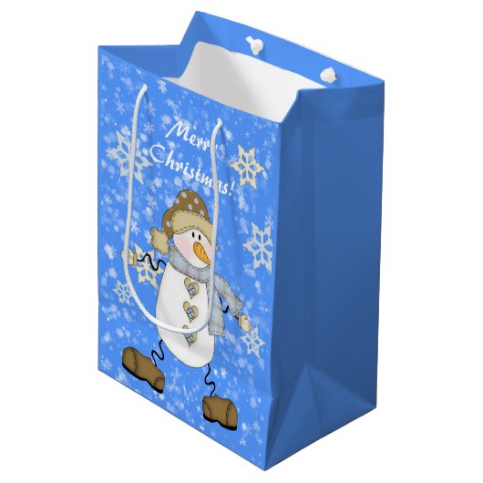 Snowman Snowflake gepersonaliseerde kerst Medium Cadeauzakje (Voorkant Gekanteld)